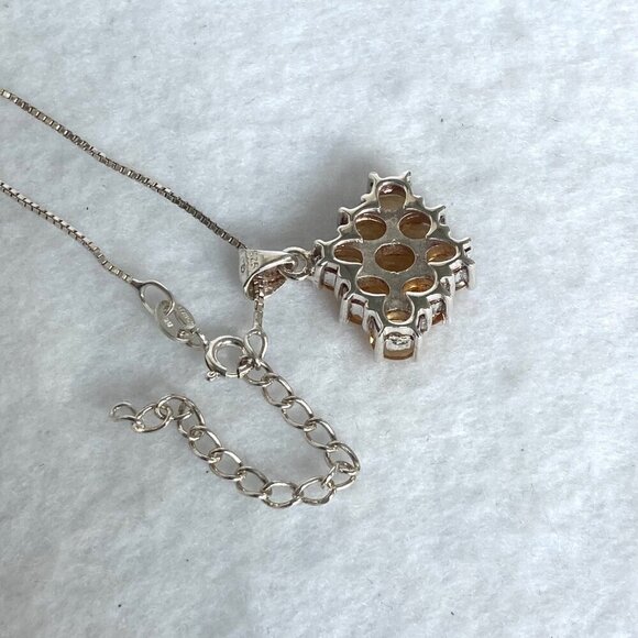 Sterling Silver 925 Prong Set Multi Gemstone Citrine Cluster Pendant Necklace - Picture 9 of 16